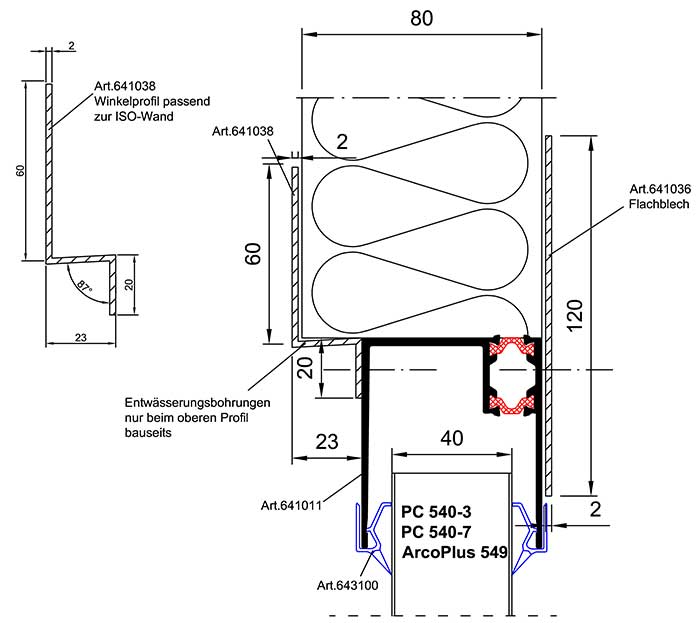 Aluminium Traversprofil Isowand oben/Seite