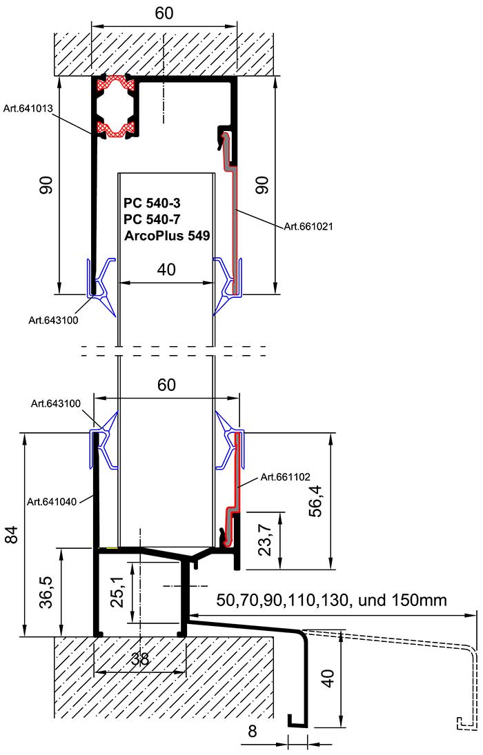 Wandverglasung in Laibung für Verglasungshöhen über 6,00 m