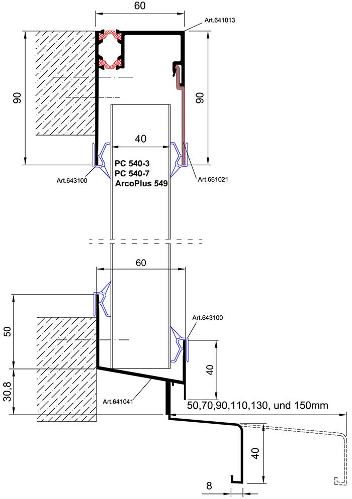 Wandverglasung vorgehängte Fassade für Verglasungshöhen über 6,00 m