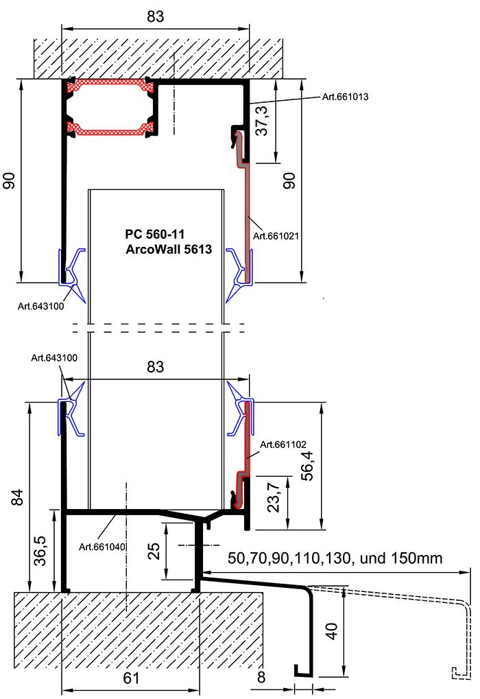 Wandverglasung in Laibung für Verglasungshöhen > 6,00 m