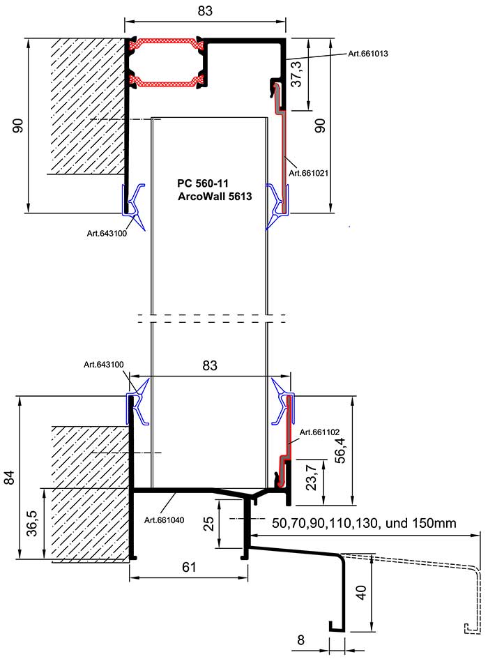 Wandverglasung vorgehängte Fassade für Verglasungshöhen > 6,00 m