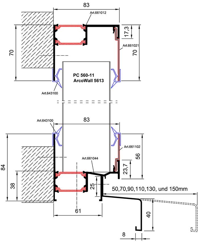 Wandverglasung vorgehängte Fassade VF thermisch getrennt